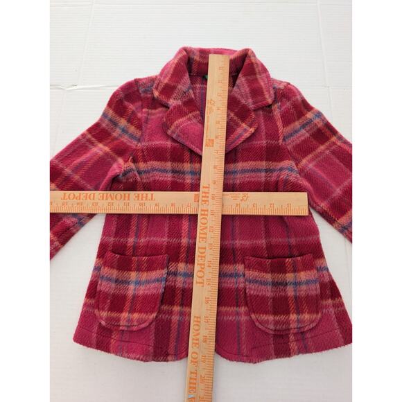 Vintage United Colors of Benetton Girls Pink Plaid Wool Blend Blazer Jacket Size - Picture 6 of 7